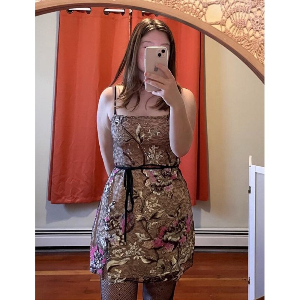 NWT $198 Free People Last Call Mini Dress Floral Sequin Lace Shimmer Party Sz XS - Picture 5 of 16